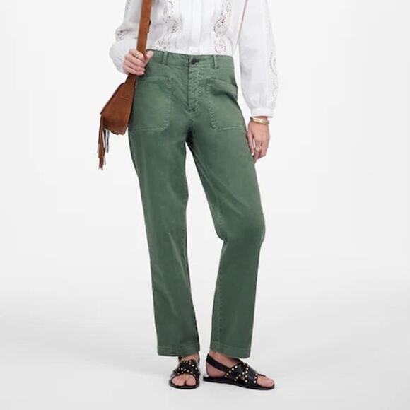 Madewell Taper Leg Utility Pant Garment Dyed Twill Green Size 4 Petite NWT - Picture 1 of 11